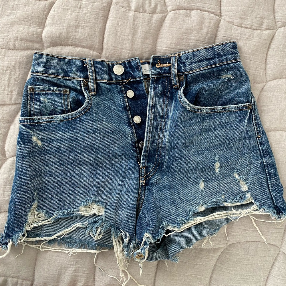 Zara Blue High-Waisted Jean Shorts Distressed